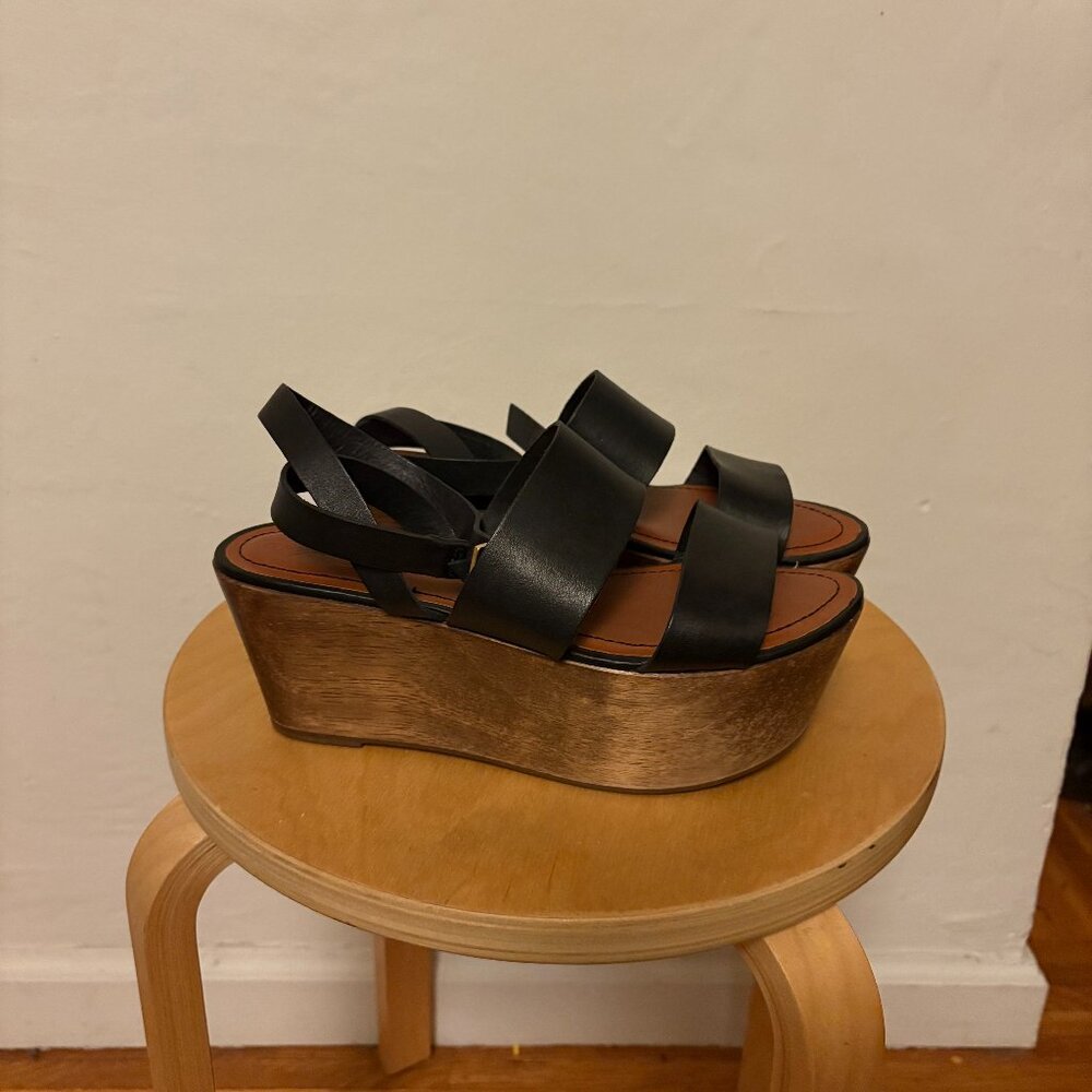 Elizabeth and James Bax Leather Platform Sandal - Black Leather - 8B